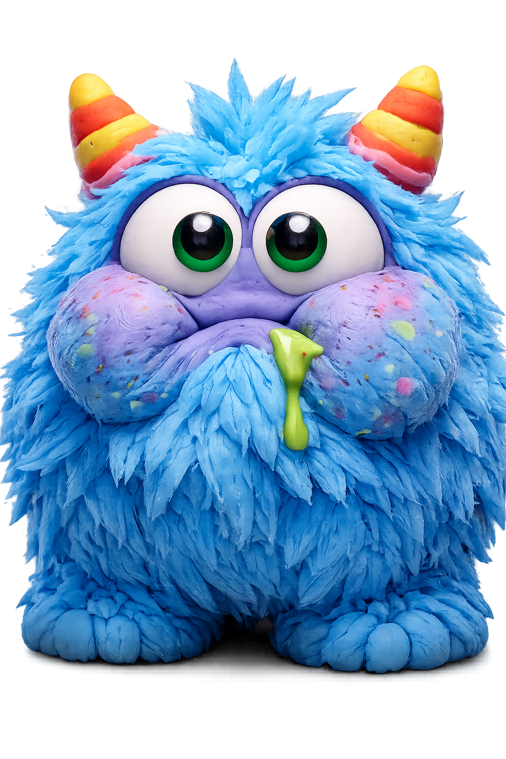 YukYuk character, clay covered in blue fur, looking comically disgusted